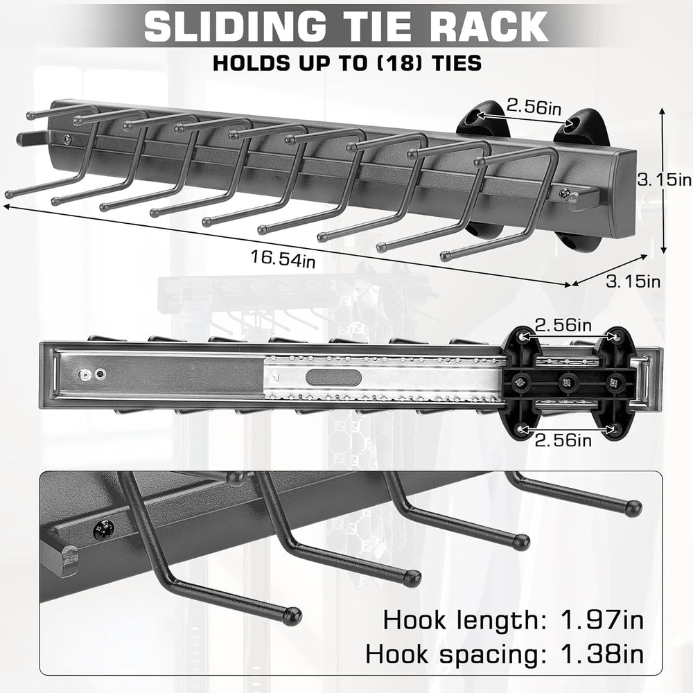 Sliding Tie Racks, 18 Tie Hanger 16.5'' Pull Out Belt Rack for Closet