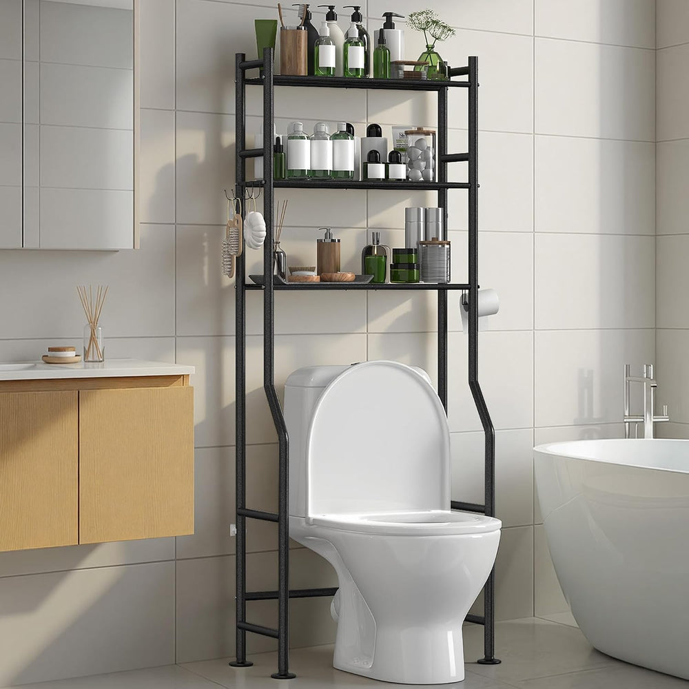 GloTika 3-Tier Over Toilet Storage Cabinet, No Drilling, 64" H, Black