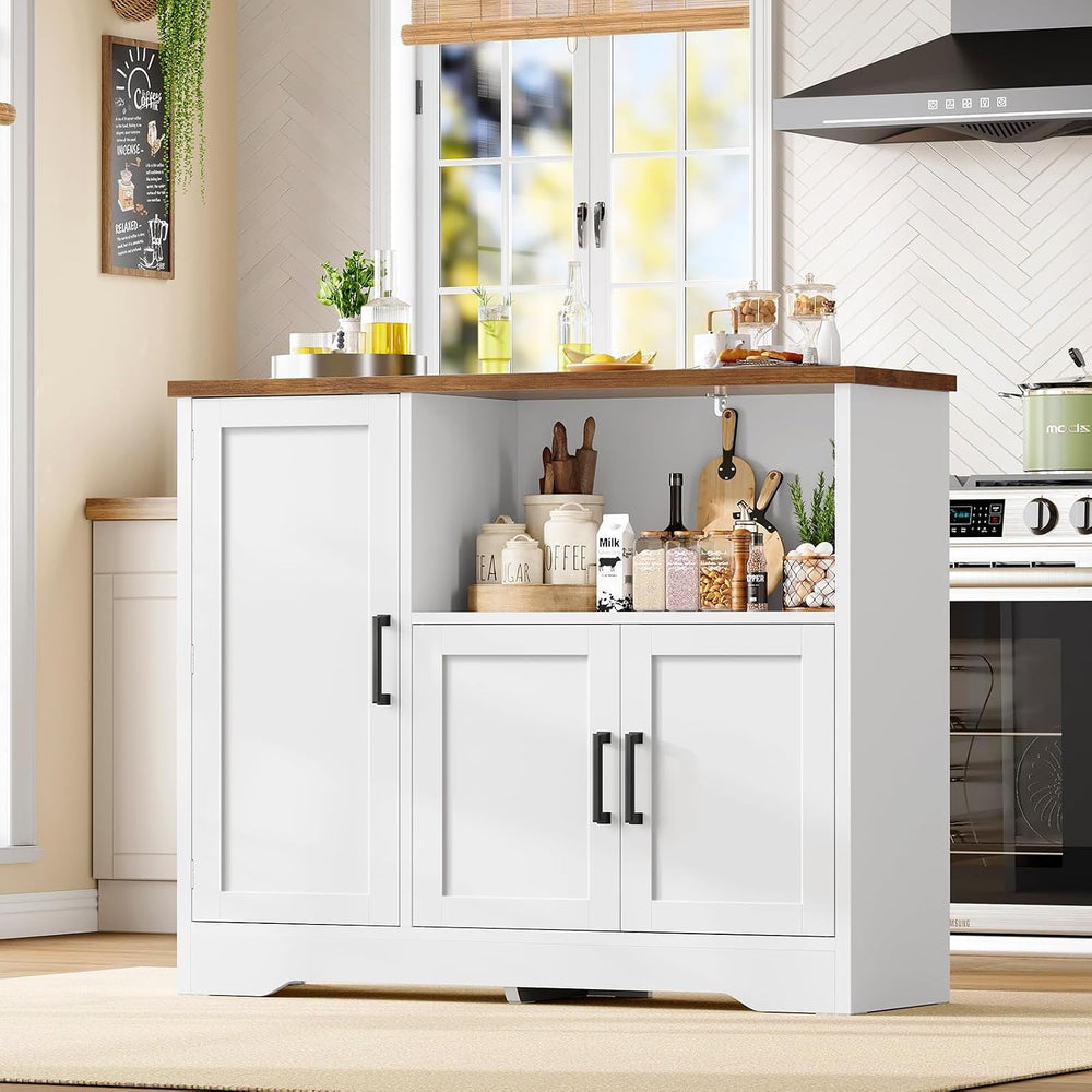 Coffee Bar Cabinet with Door Shelves & Adjustable Shelves, Small Buffet C...