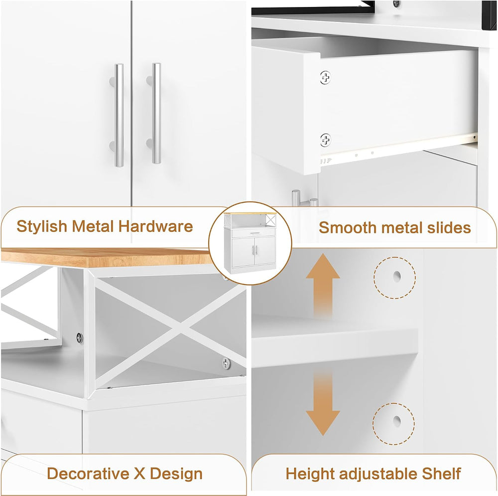 Shintenchi Kitchen Buffet Cabinet, Farmhouse Storage Cabinet, White