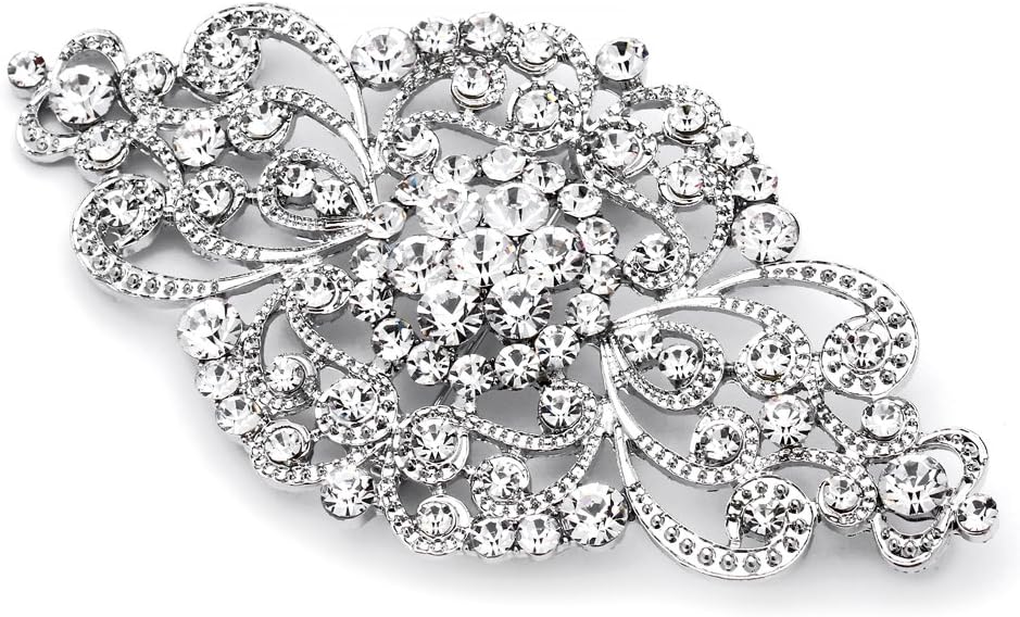 Mariell Vintage Bridal Crystal Brooch Pin, 4" Wide, Rhinestone Brooch fo...
