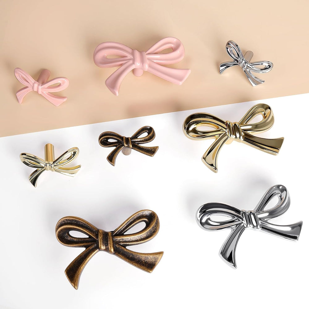 8 Pack Large Pink Bow Dresser Cabinet Knobs, 2.7 Inches
