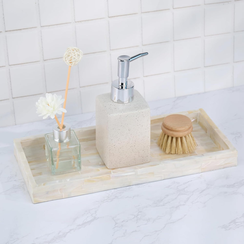 PEMAR Set of 2 Mother of Pearl Bathroom Tray for Counter, 11" Wooden Van...