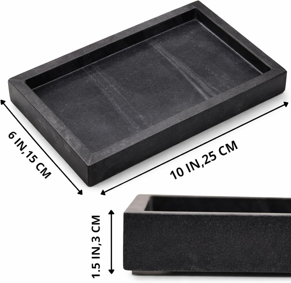Natural Marble Tray, Black, 10" x 6", Rectangular