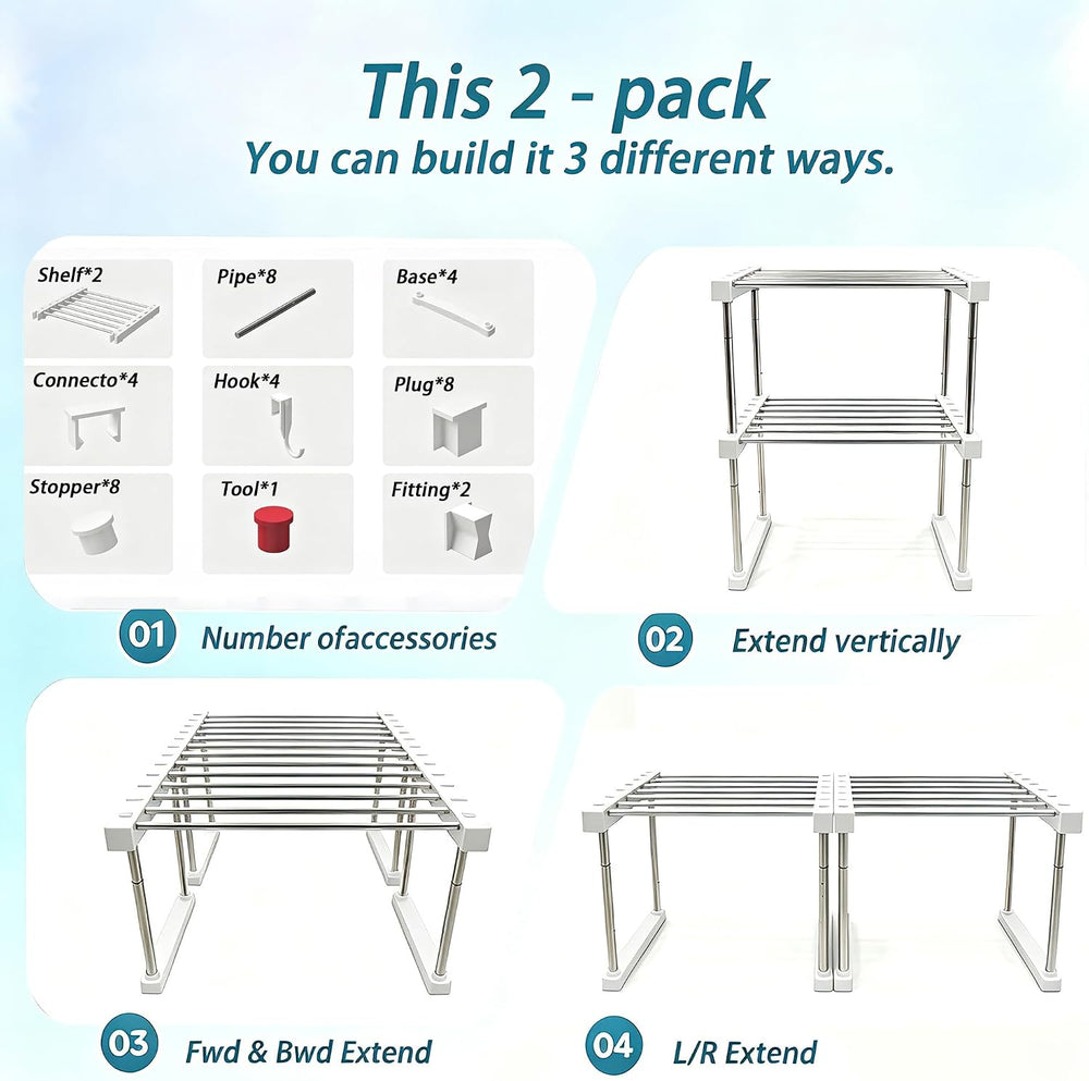 BLULEE Expandable Under Sink Organizer, No-Drill Adjustable Shelf