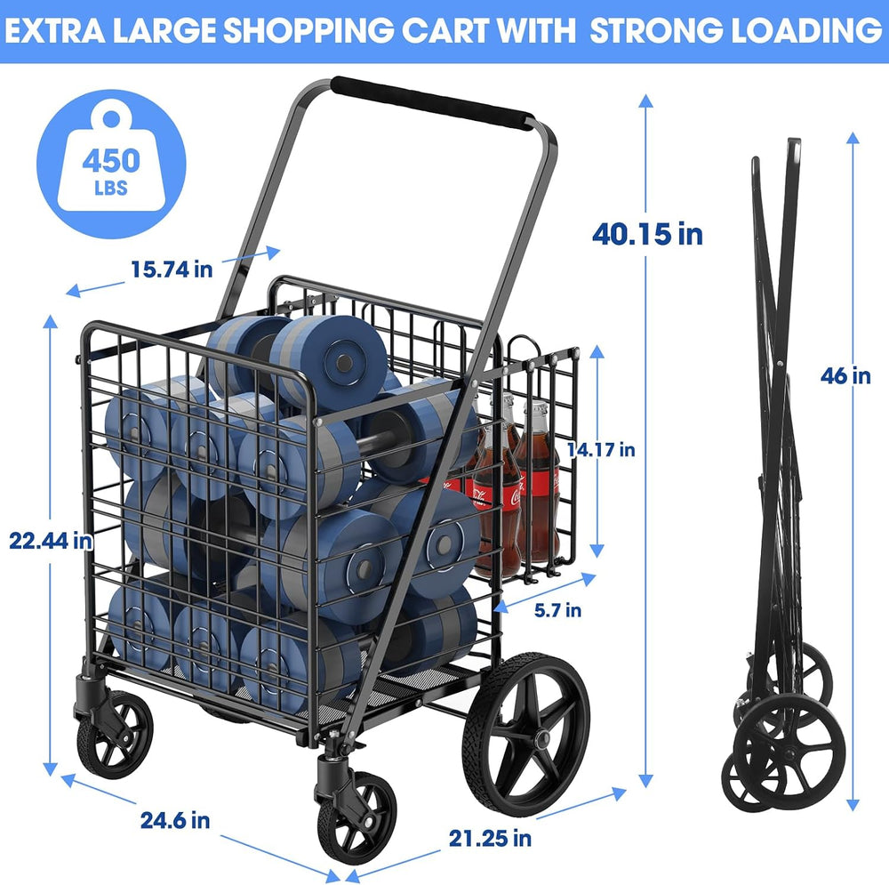 450lbs Capacity Shopping Cart,Upgrade Huge Grocery Cart on Wheels