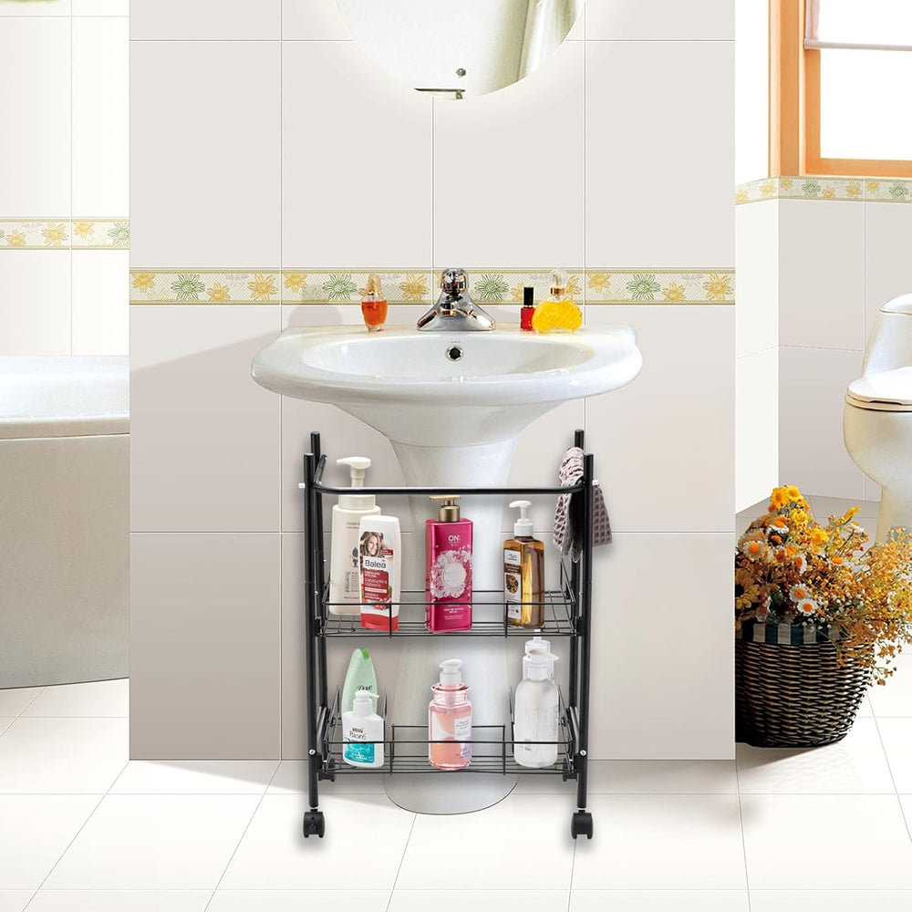 2-Tier Under Sink Organizer Multipurpose Movable Rolling Cart Storage Cabinet...