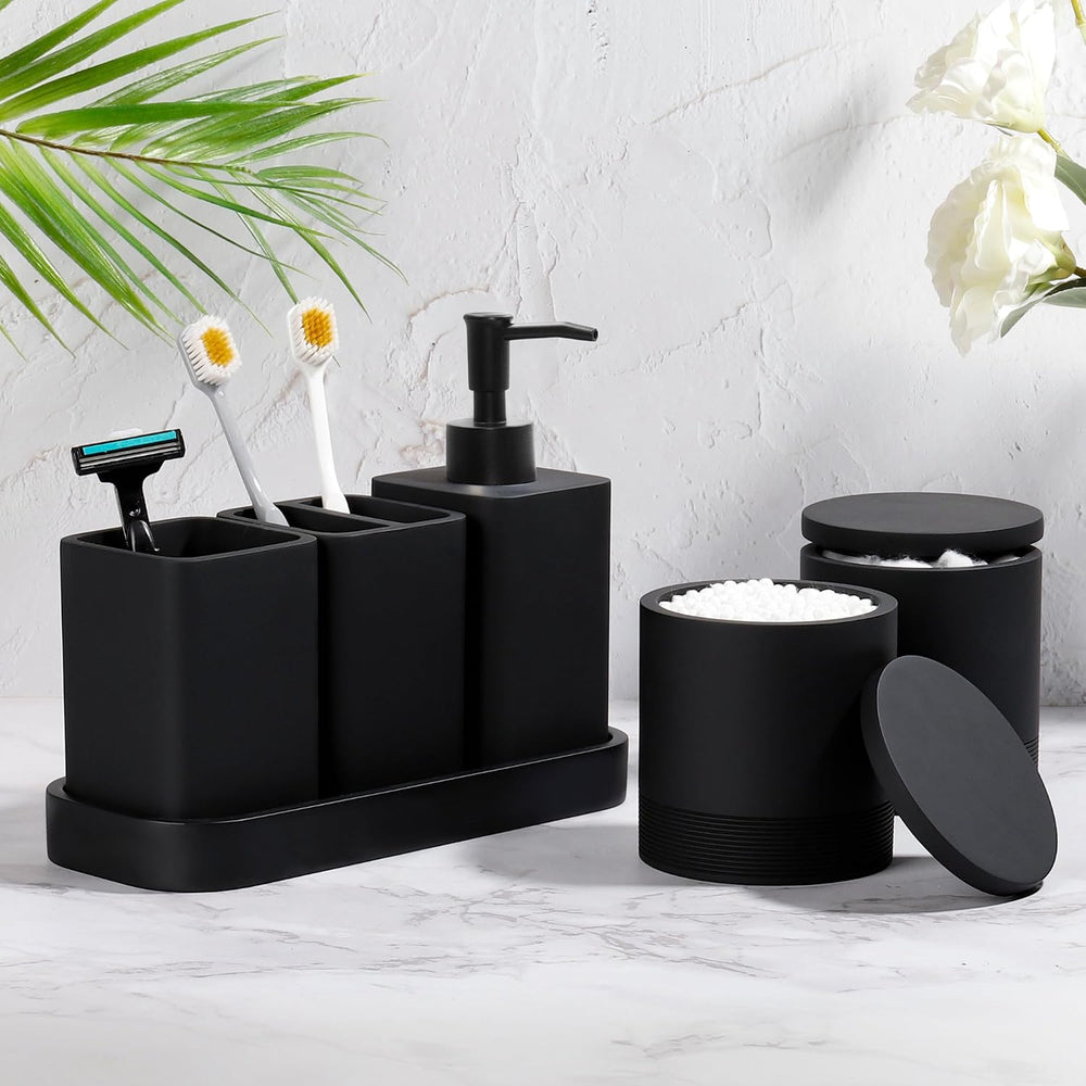 Bathroom Accessories Set, 6 Piece Soap Dispenser Set - Matte Black