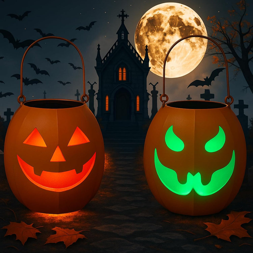 2 Pcs Halloween Solar Pumpkins Lantern Lights for Hanging
