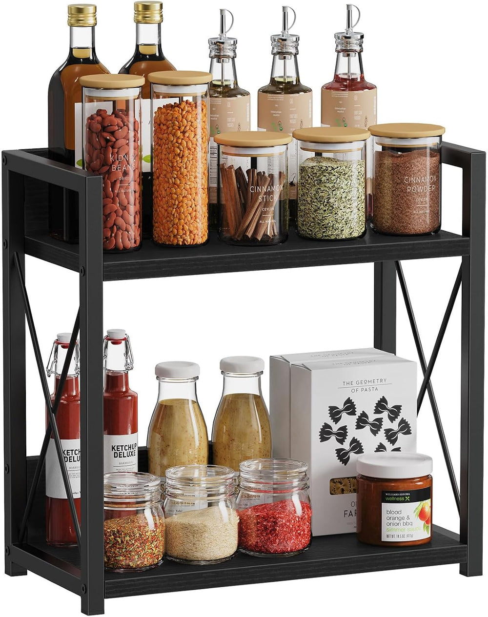 Giikin Kitchen Countertop Organizer, 2 Tier Coffee Bar Organizer, Black Spice...