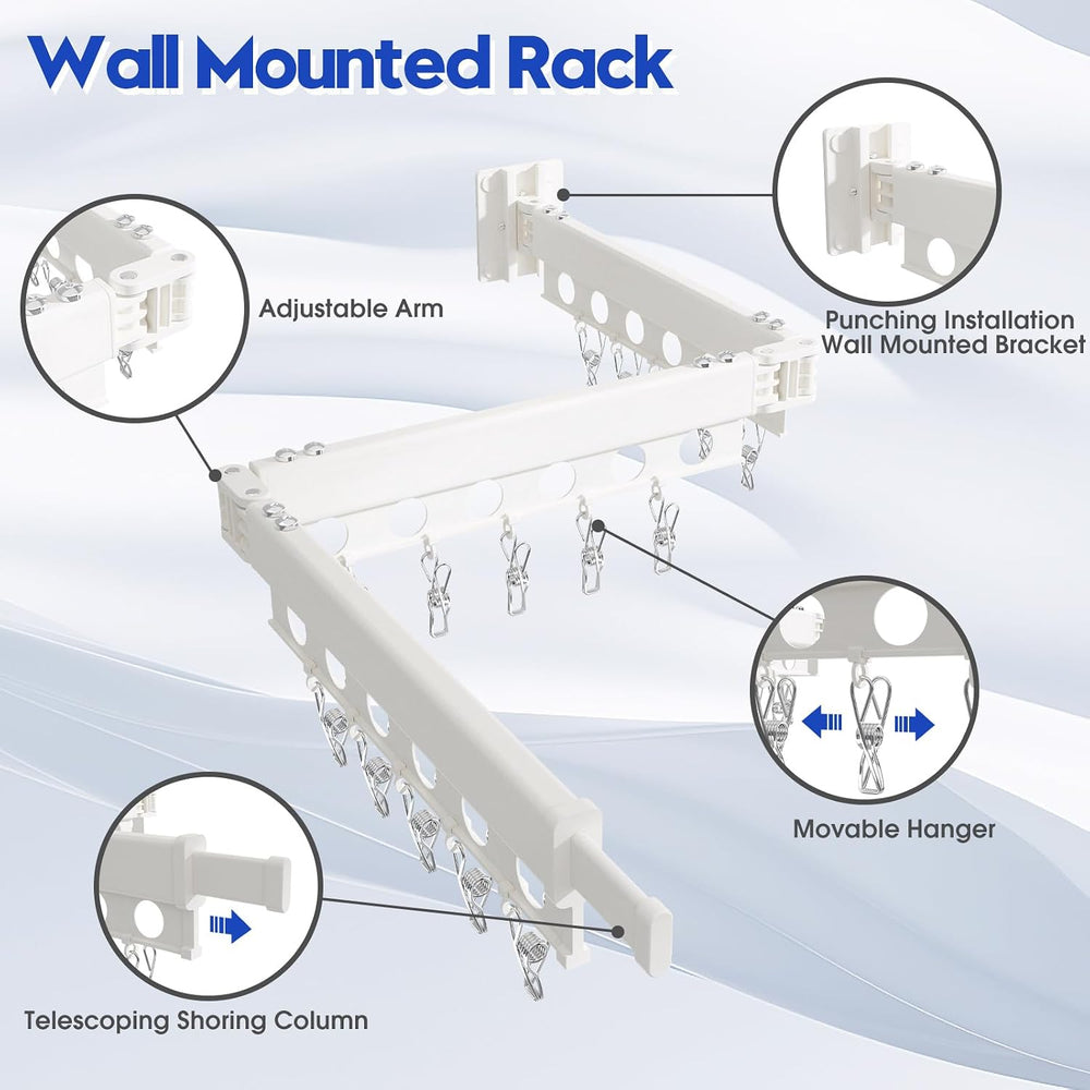 Clothes Drying Rack Foldable Wall Mounted Drying Rack 3 Fold White-Laundry Dr...