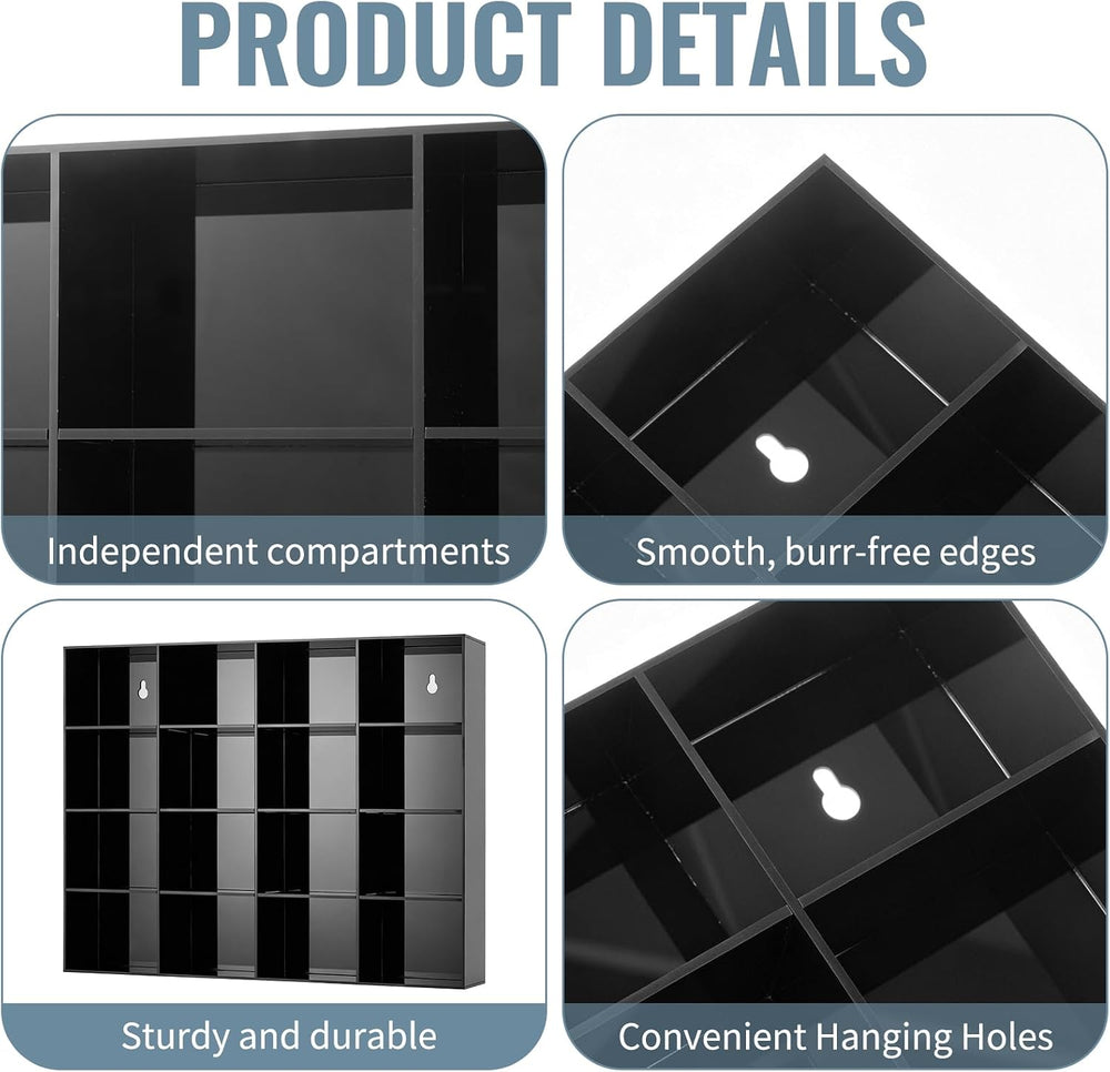 2 Pack Tie Box Organizer Wall Mounted Black Acrylic with 16 Compartments, Tie...
