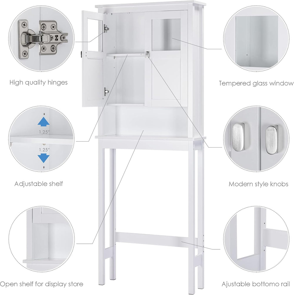 Spirich Bathroom Over the Toilet Storage Cabinet with Glass Doors, White