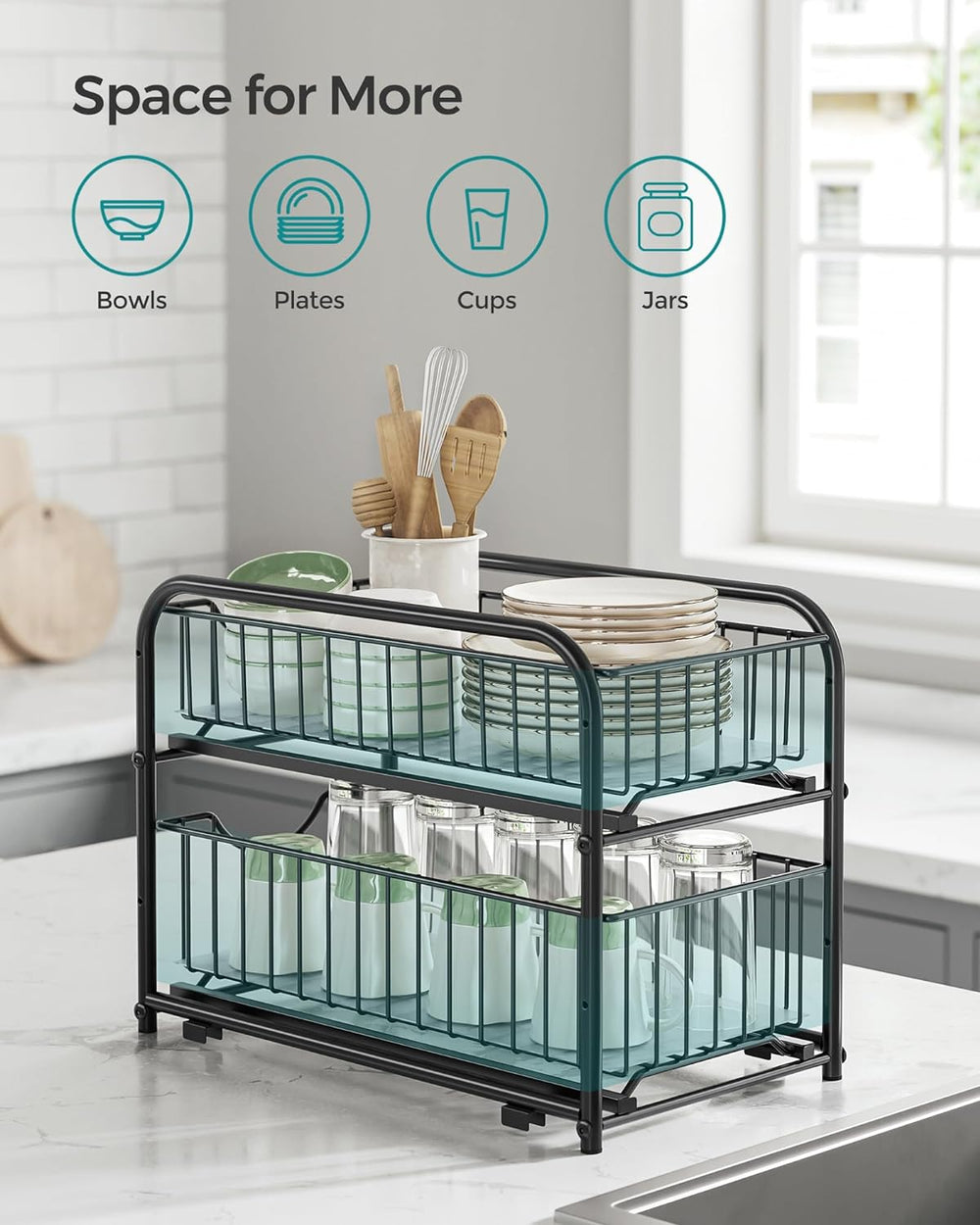 SONGMICS 2-Tier Under Sink Pull Out Organizer, Kitchen Bathroom Spice Rack