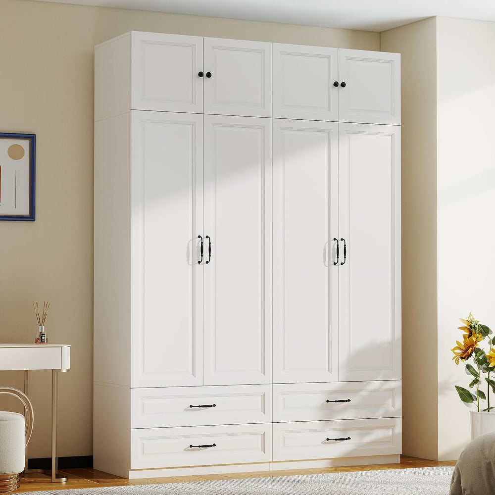 White Armoire Wardrobe Closet with 4 Drawers, 88" Tall x 63" Wide