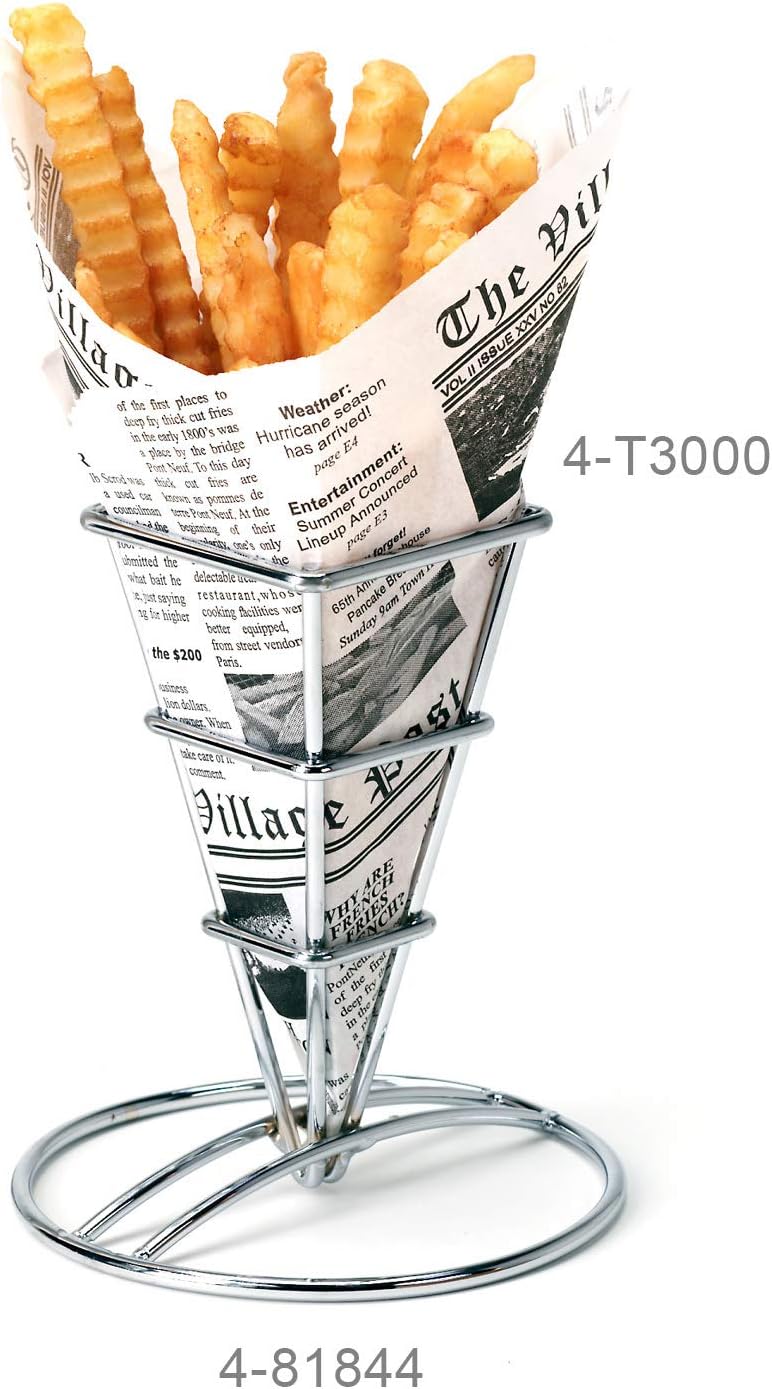 G.E.T. 4-T3000 White Newspaper Theme Cone Basket Liner / Deli Wrap Paper Pape...