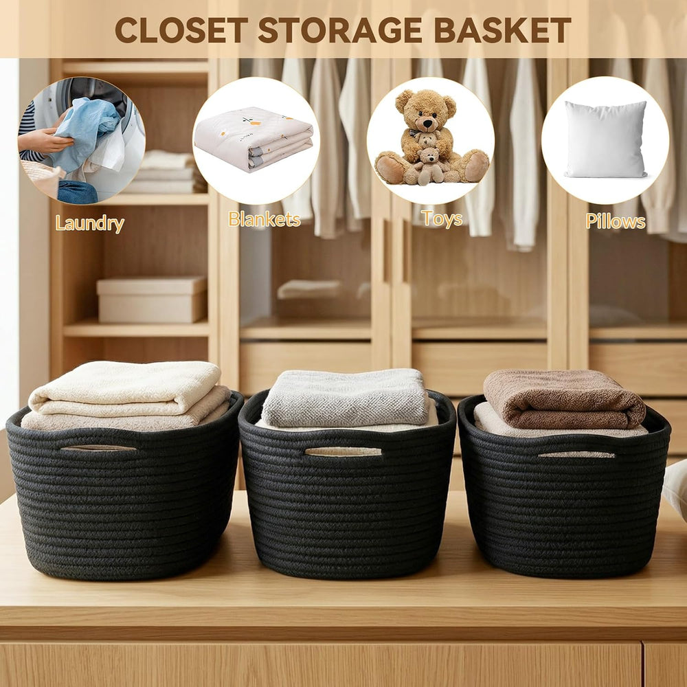 10 Pack Black Small Woven Baskets for Organizing, 11.5"x7.5"x4.7&qu...