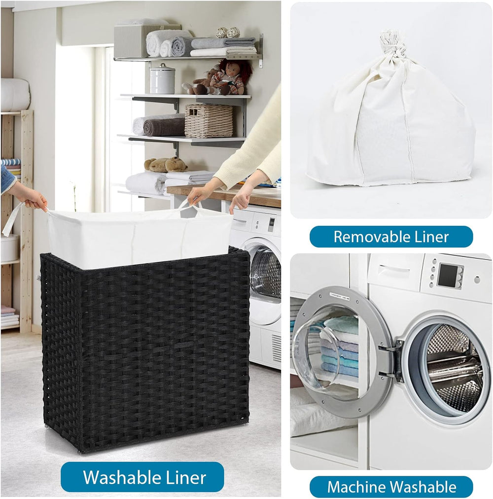 GOFLAME Laundry Hamper with Lid and Wheels, 125L Hand Woven Rattan Laundry Ba...