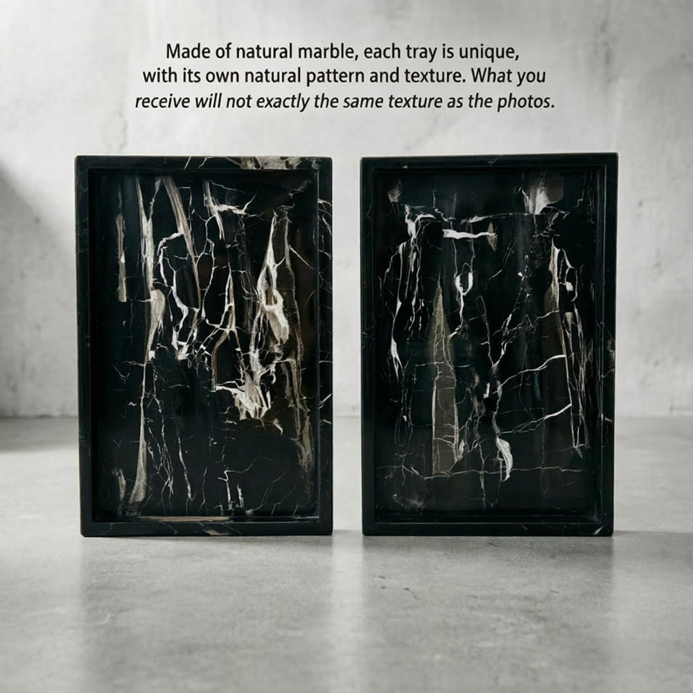 Black Marble Tray for Men 12x8, Real Natural Bathroom Vanity Perfume Jewelry