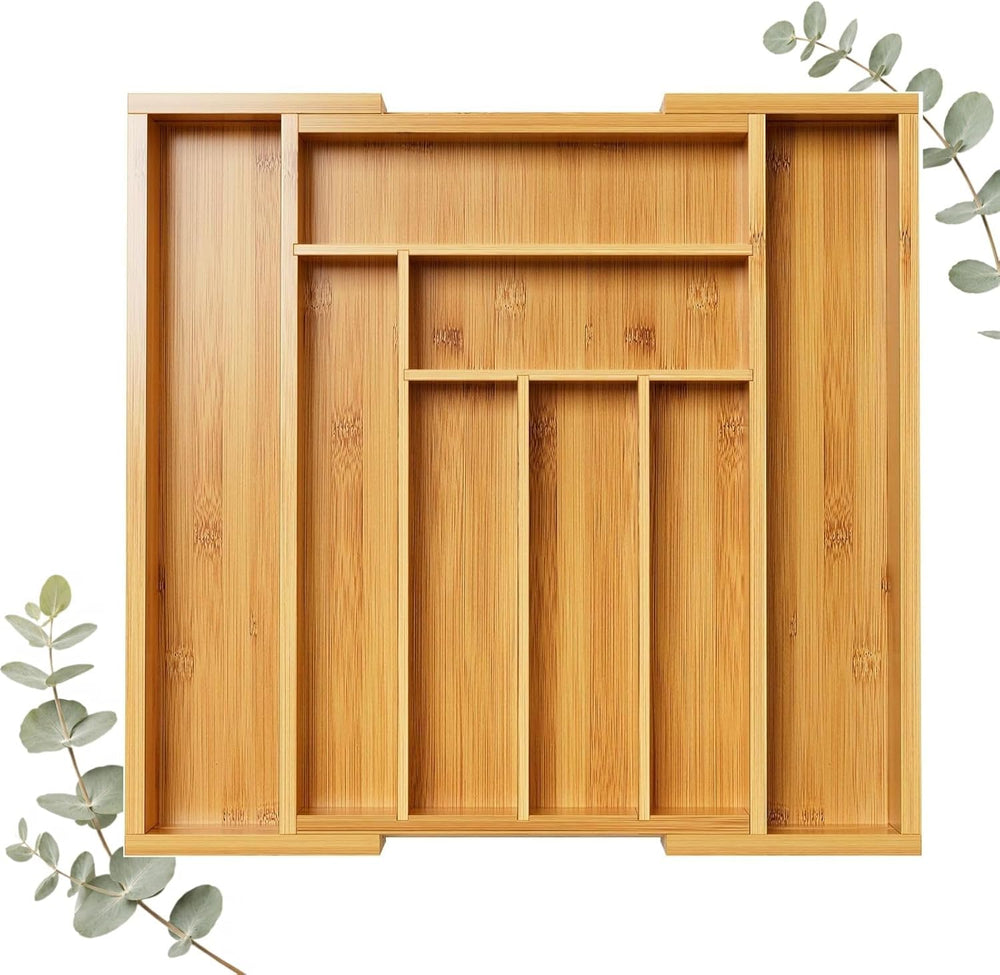 Bamboo Expandable Drawer Organizer for Utensils Holder, Adjustable Cutlery Tr...