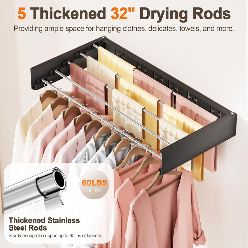 Wall Mounted Clothes Drying Rack Folding Indoor, Foldable Laundry Drying Rack...