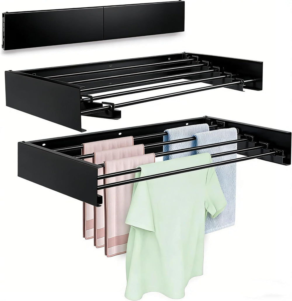 Wall Mounted Laundry Drying Rack, Carbon Steel Foldable & Retractable Clo...