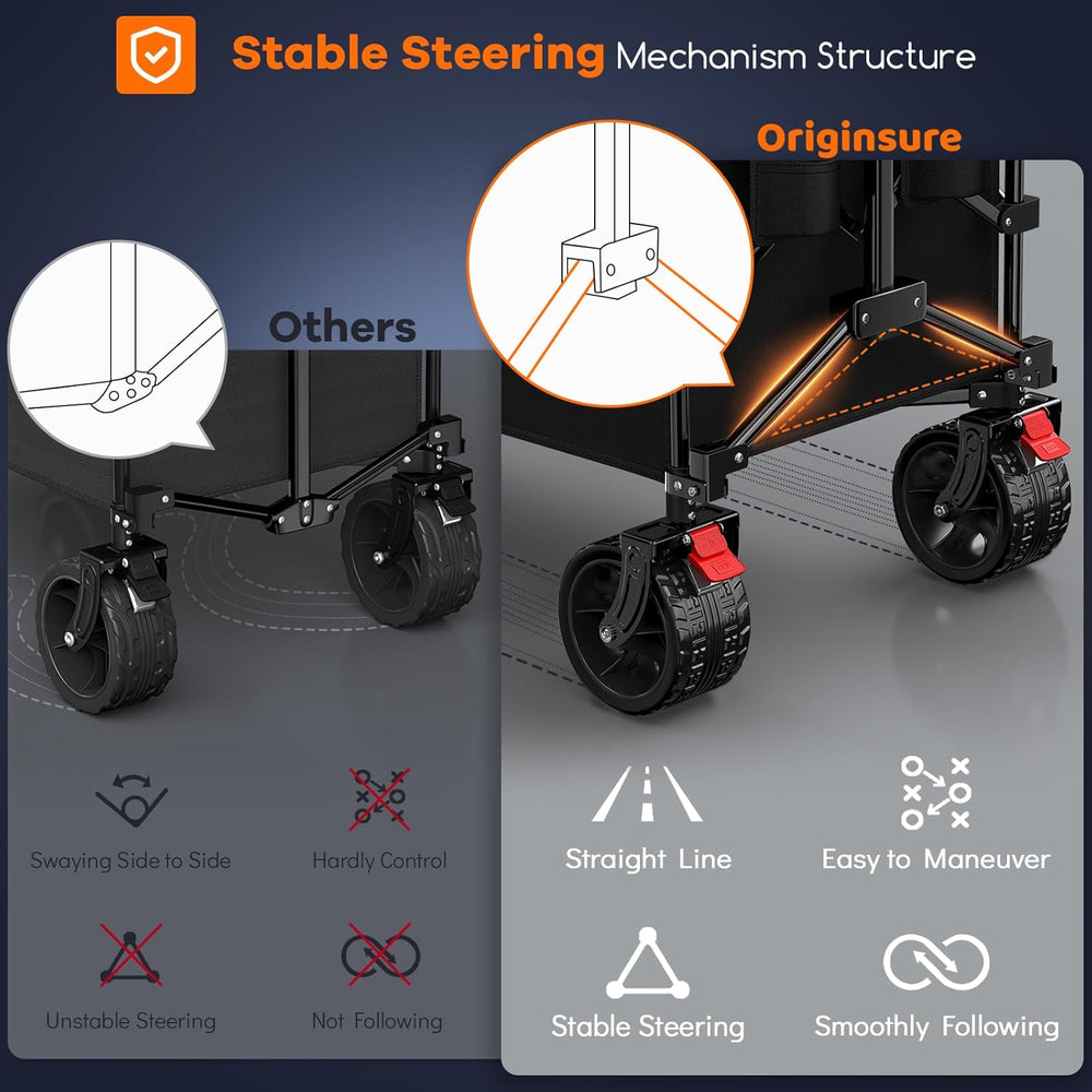 Originsure 300L Collapsible Beach Wagon Cart with Big Wheels, 560lbs, Black