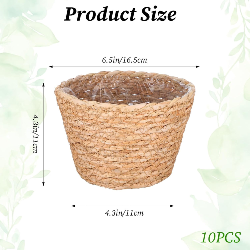 10PCS Seagrass Plant Baskets with Plastic Liners, Woven Wicker Planter Basket...