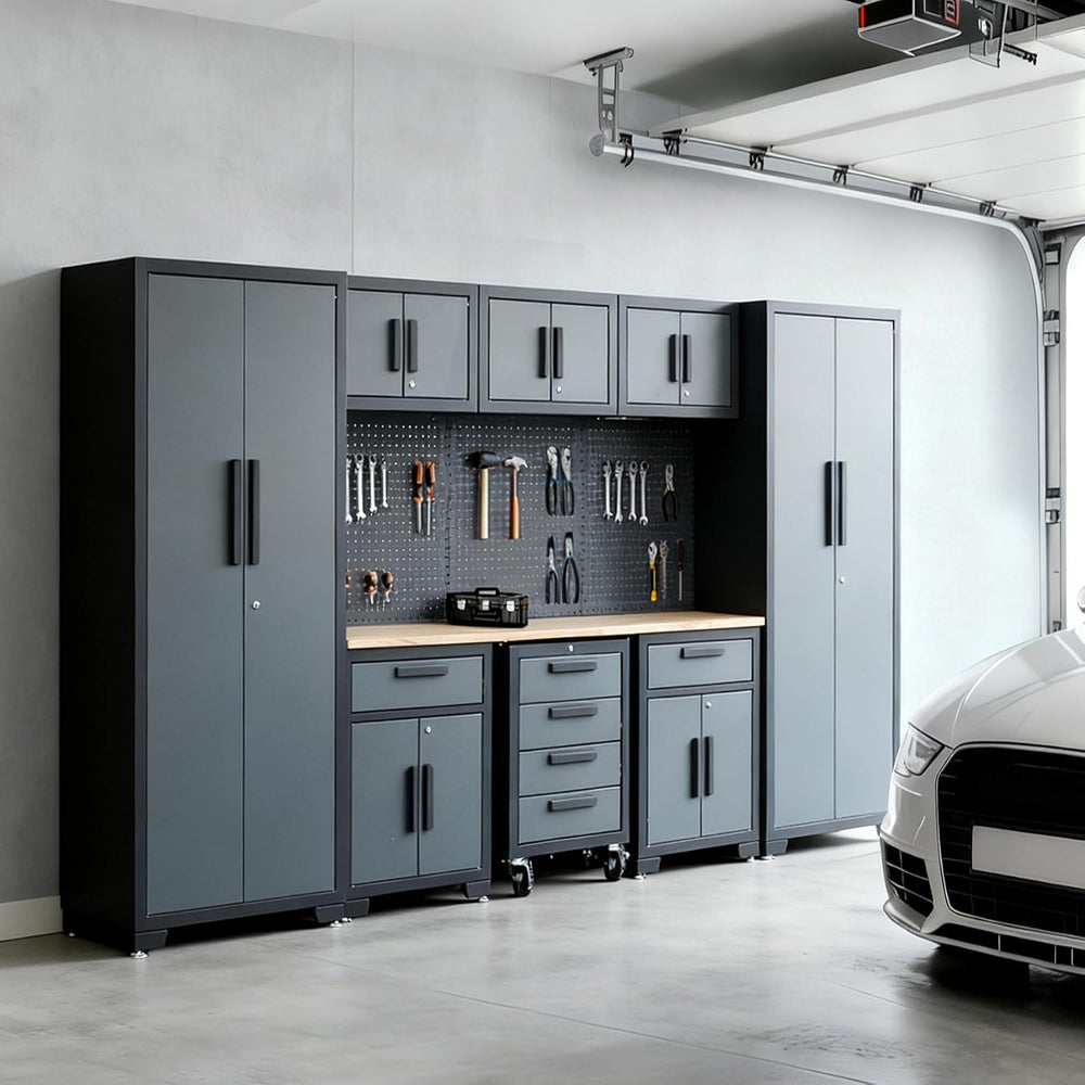 9PCS Garage Storage Cabinet System,Grey Handlle