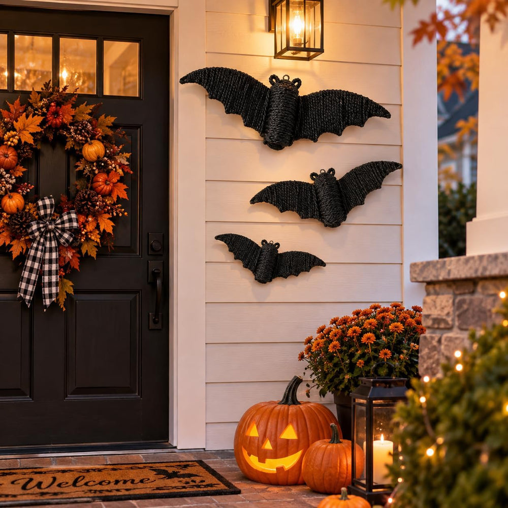 3 Pcs Halloween Woven Big Bats Wall Decor,Handwoven Rattan Hanging Decor