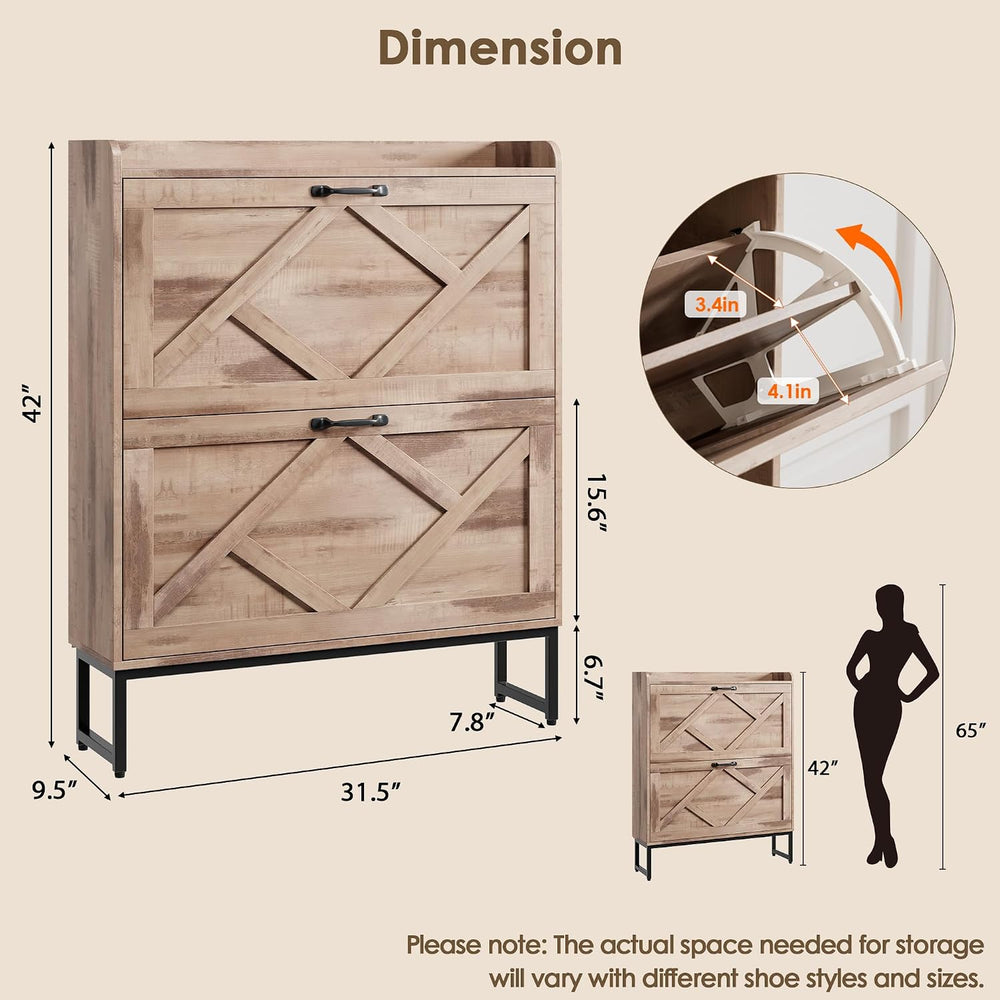 Nicetree Shoe Cabinet with 2 Flip Drawers,Freestanding Shoe Storage Cabinet, ...