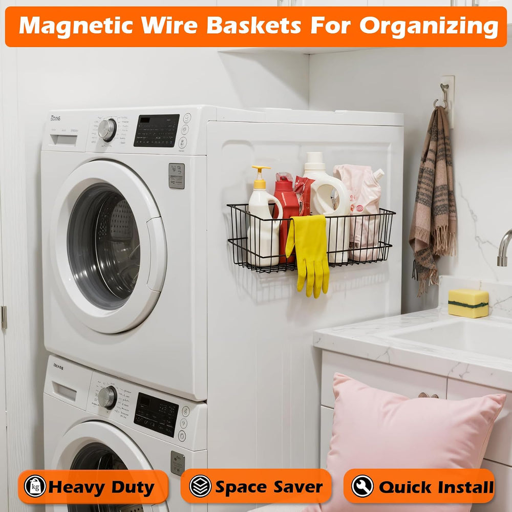 MUTUACTOR Heavy Duty Magnetic Basket,2PCS Solid Metal Magnet Storage Shelves ...
