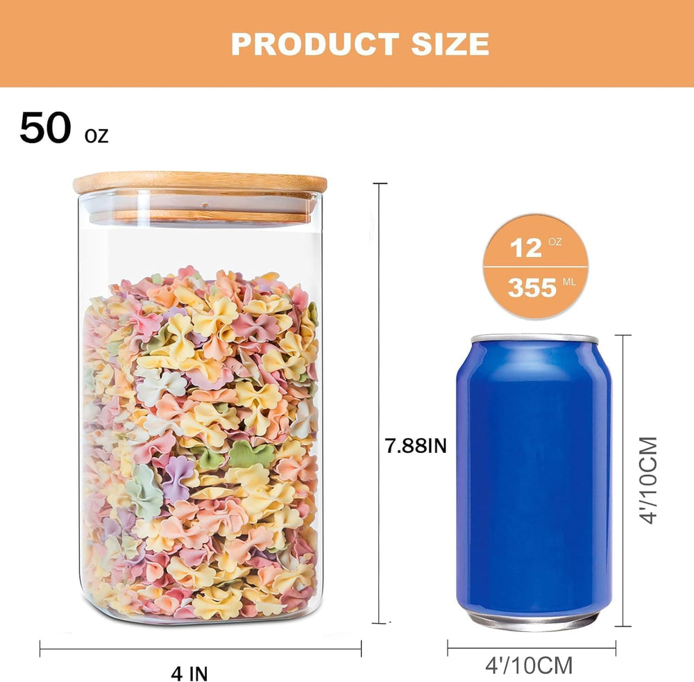 50oz Glass Food Storage Jars Set of 6,Glass Storage Containers Clear Glass Fo...