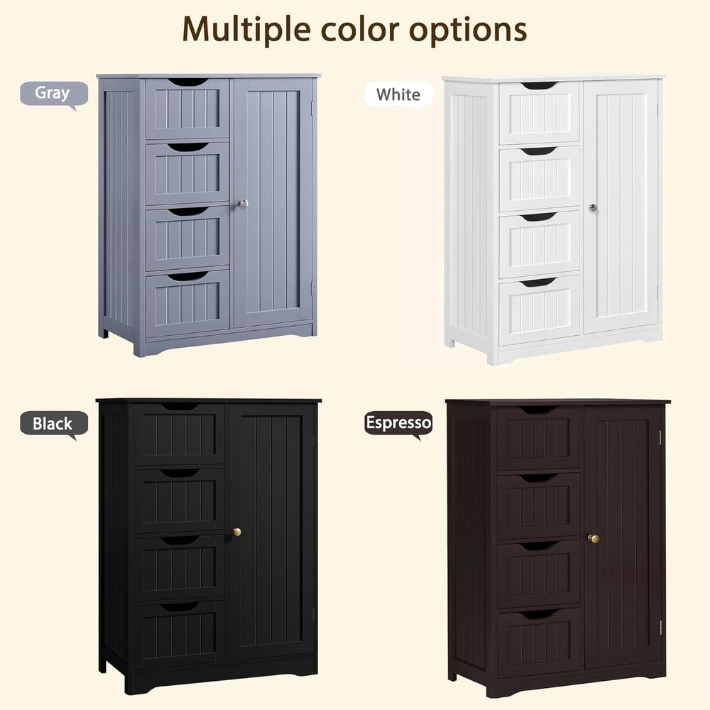 Yaheetech Bathroom Storage Cabinet with 4 Beadboard Drawers and Door, Gray