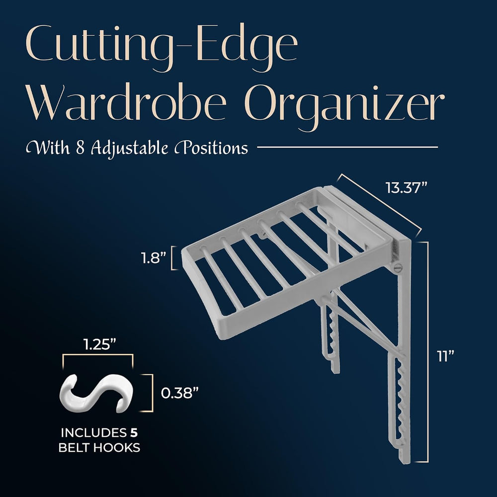 TieMaster Wall Mounted Tie Rack and Scarf Organizer with 5 Belt Hooks