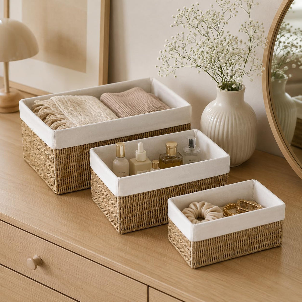 Large Woven Storage Baskets Set of 3, Shelf & Closet Bins