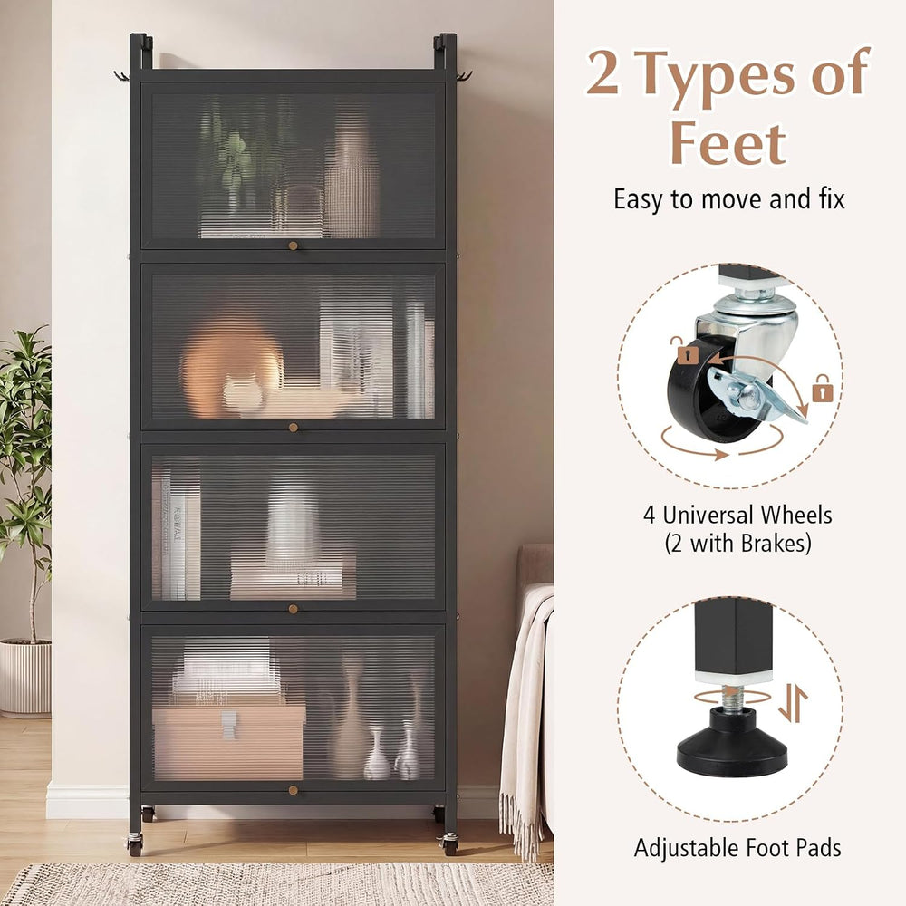 GIANTEX 5-Tier Kitchen Storage Cabinet, 4 PC Doors, Rolling Wheels, Black