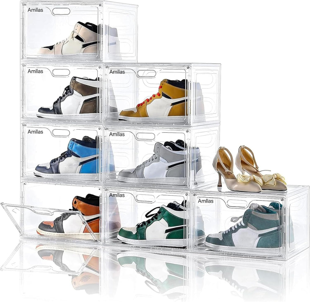 Amllas 8 Pack Shoe Boxes Clear Plastic Stackable, Large Shoe Storage Organize...