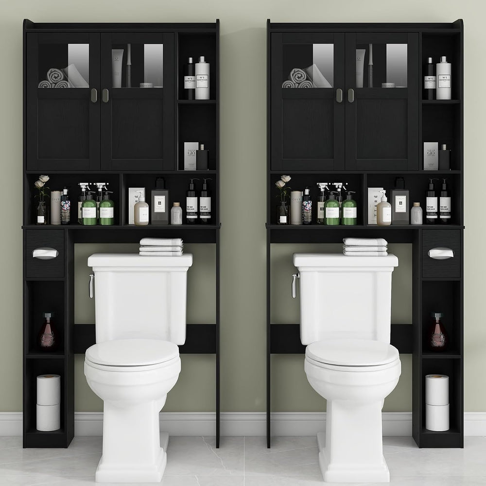 Vabches Over The Toilet Storage Cabinet with Doors and Shelves, Black