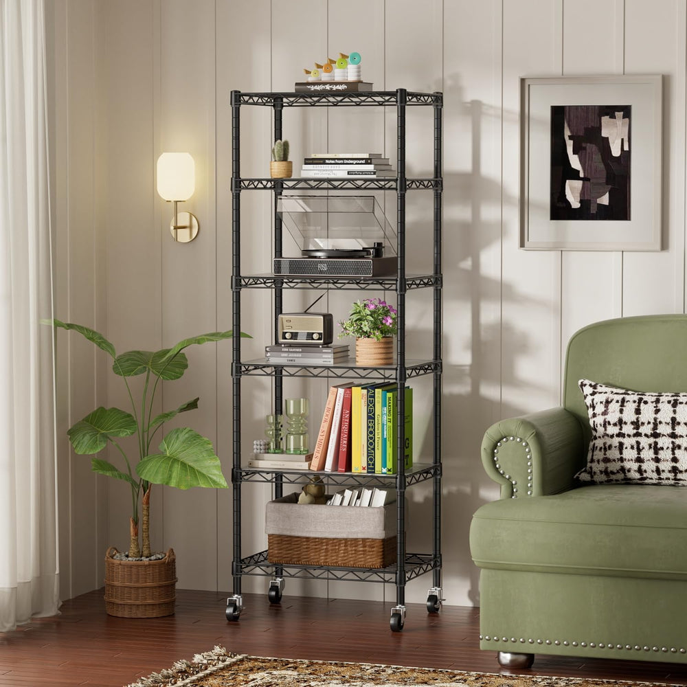 6 Shelves Storage Shelf Wire Shelving Unit Metal Adjustable Wheels