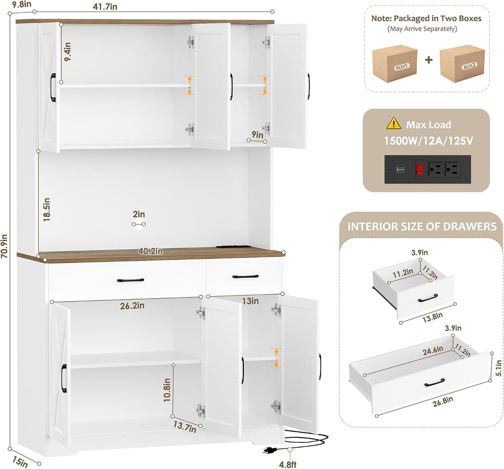 HOSTACK 71"H Kitchen Pantry Storage Cabinet, Farmhouse Hutch Cabinet, White