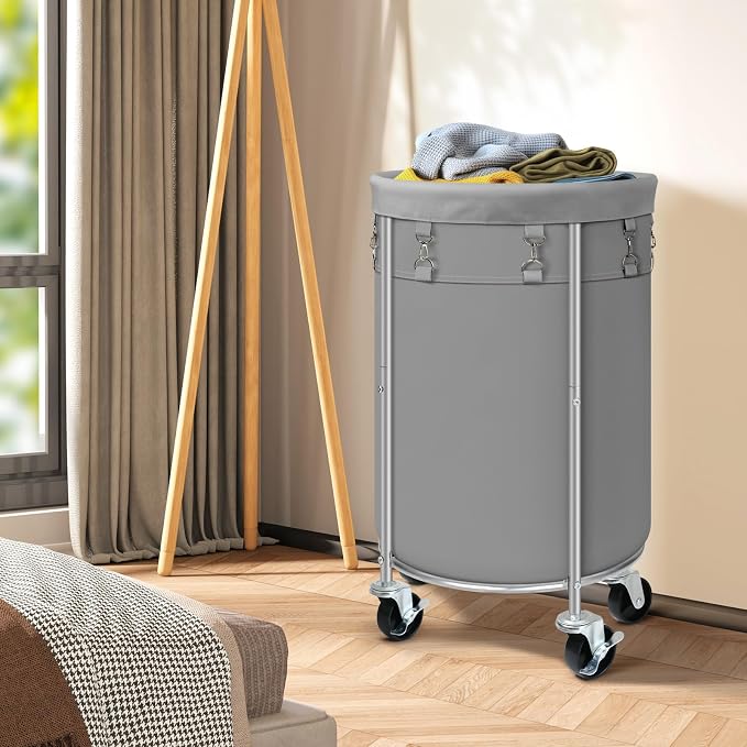 Laundry Hamper with Wheels, 100L Round Rolling Laundry Basket Sorter with