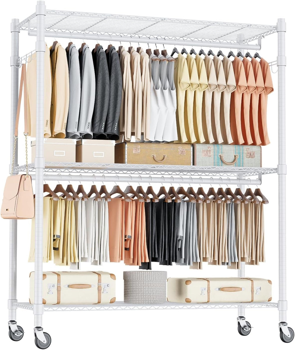 Homdox 3 Tier Garment Rack with Wheels, Portable Closets for Hanging Clothes ...
