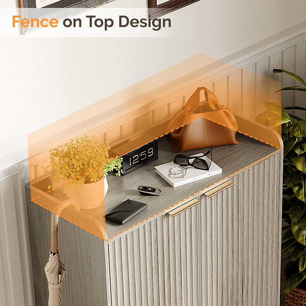 VINGLI Shoe Cabinet with Fluted Doors, 6 Tier Large Wooden Entryway Shoe Stor...