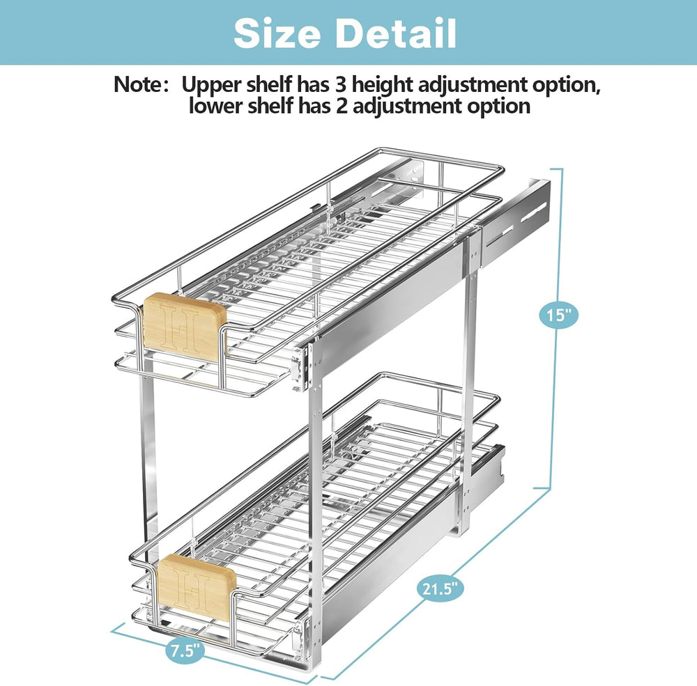 LOVMOR 2 Tier Pull Out Cabinet Organizer 7½" W x 21½" D, Slide Out ...