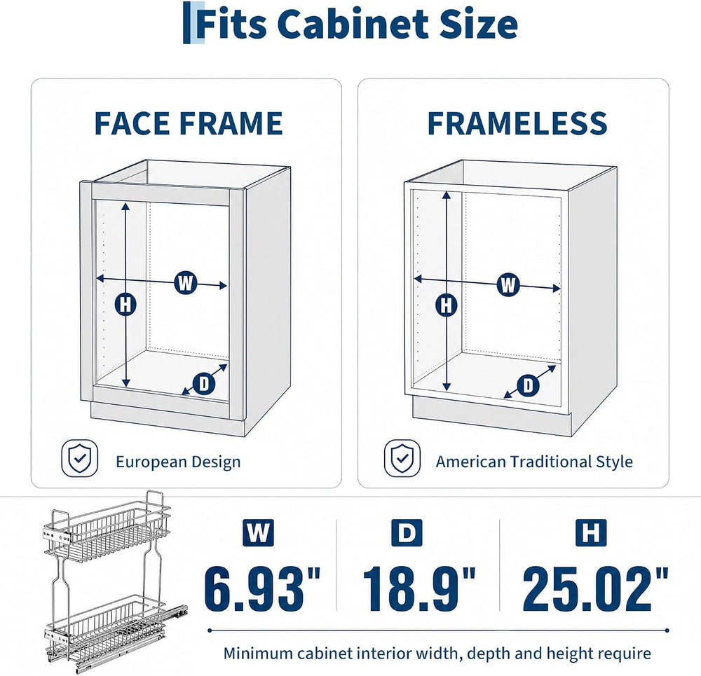 2-Tier Narrow Pull Out Cabinet Organizer, Slide Out Shelves,5.7"W x 17.7...