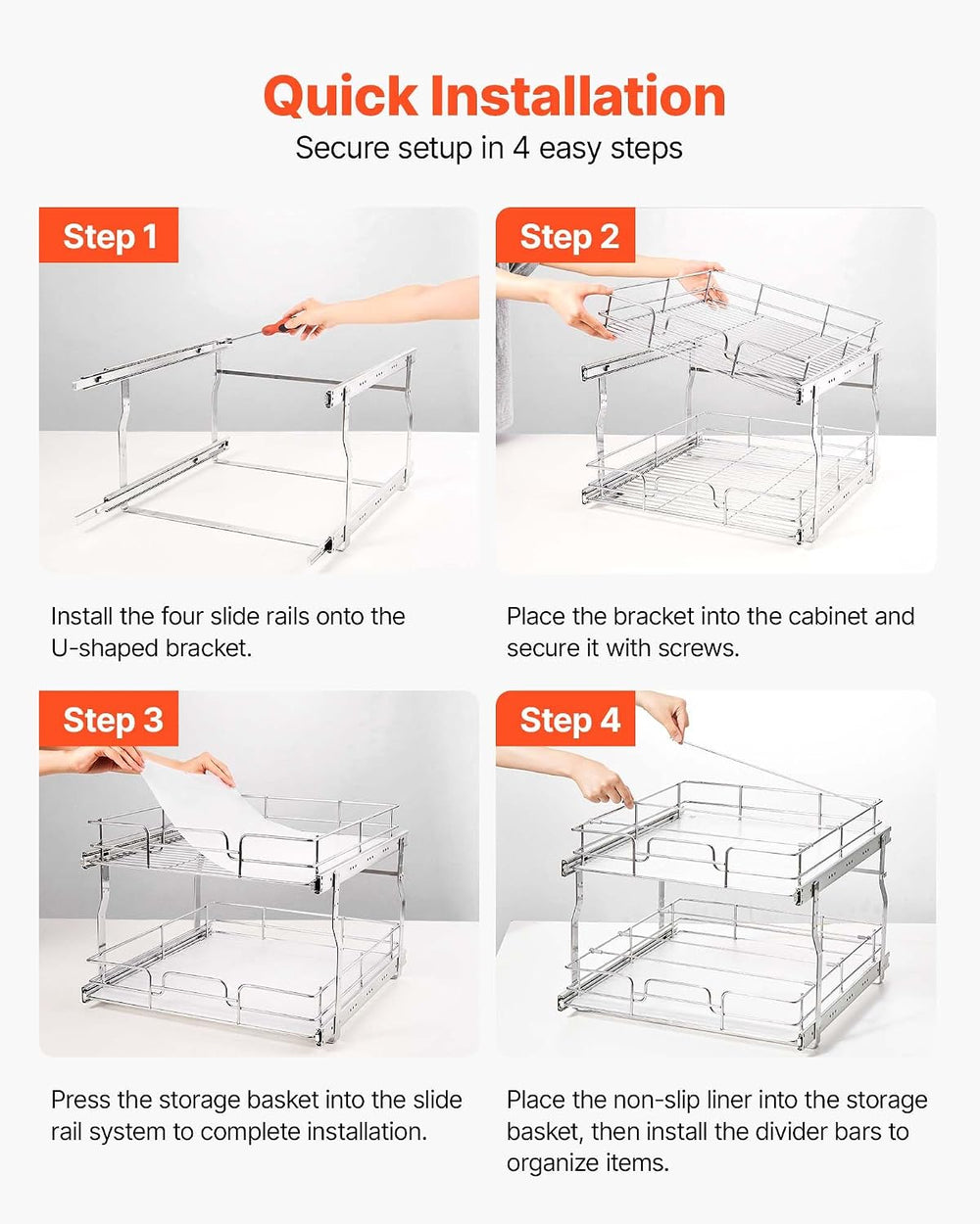 VEVOR 2 Tier Pull Out Cabinet Organizer 20" W x 21.22" D Slide Out ...