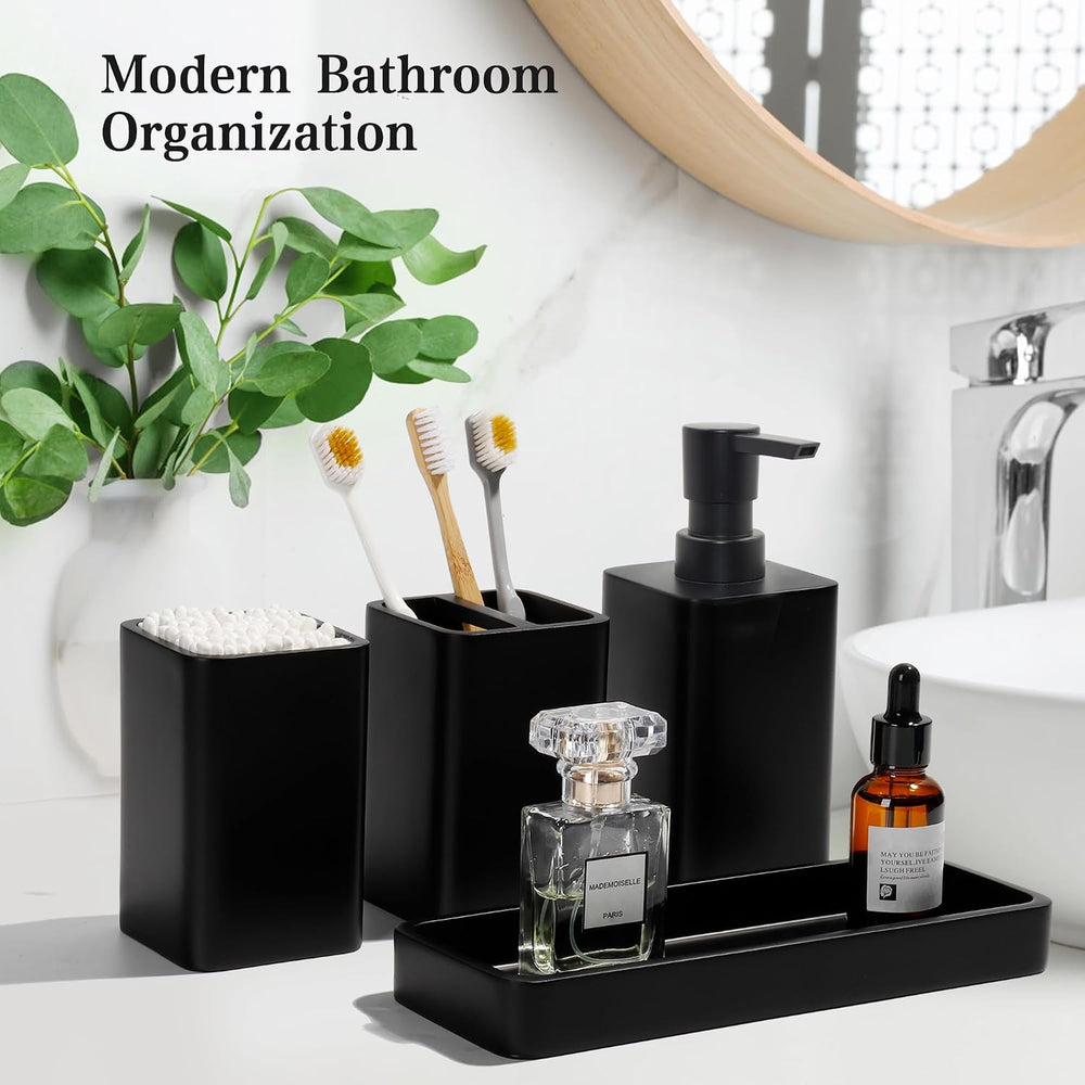 Bathroom Accessories Set, 4 Piece Toothbrush Holder Set, Matte Black