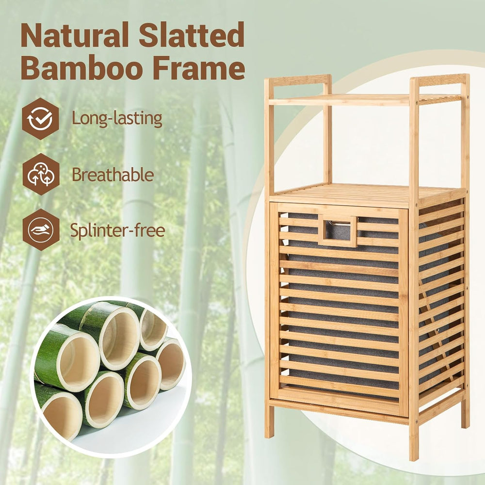 GOFLAME Tilt-out Laundry Hamper with 2-Tier Shelves, Bamboo Laundry Baskets O...