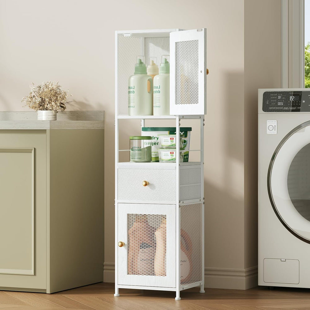 Bathroom Storage Cabinet with 2 Mesh Doors & a Drawer, 45.27" H